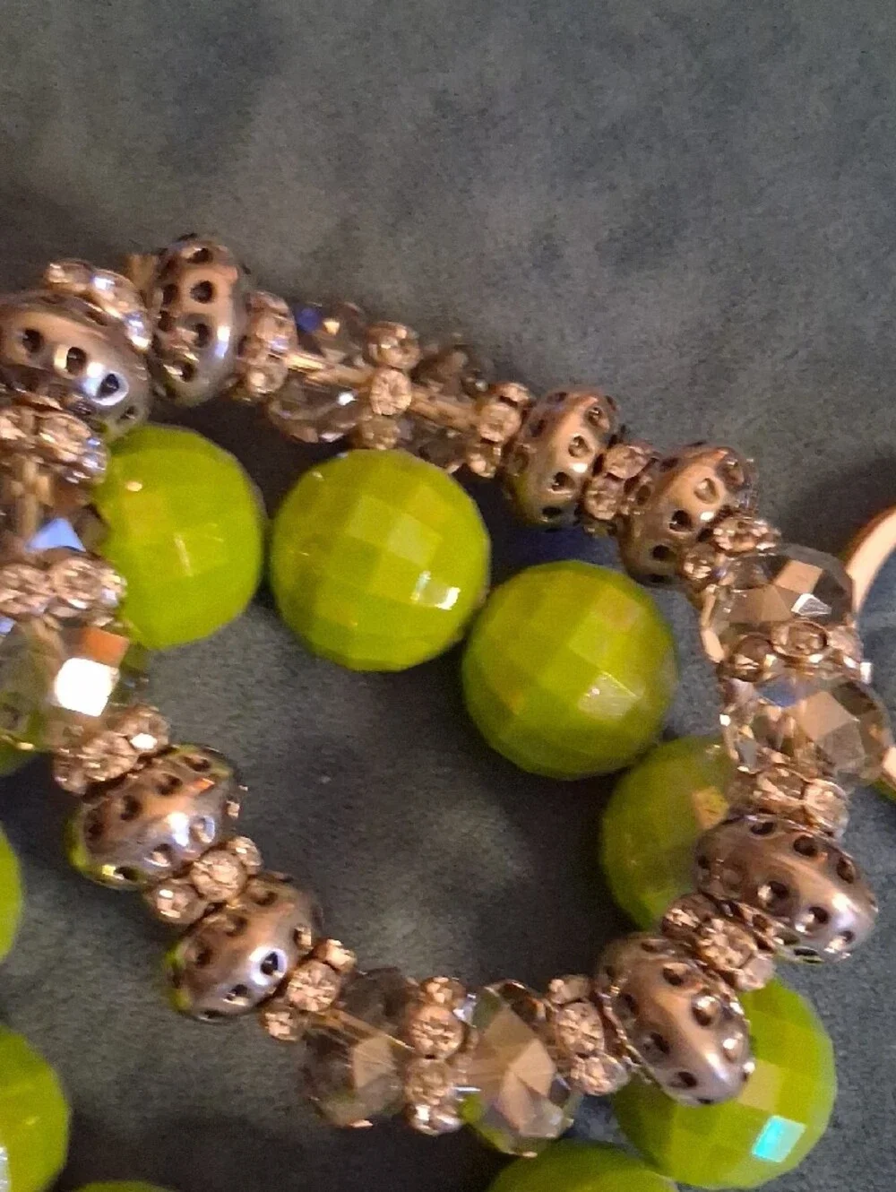 Green Beaded and Silver Accent Bracelet Set Matching Earrings.